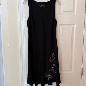S.L. Fashions Black Midi Dress with Floral Accents